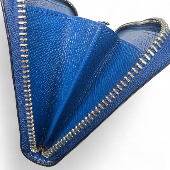 Coach Crossgrain Leather Blue Accordion Zip Long Wallet silver hardware - Picture 6 of 9
